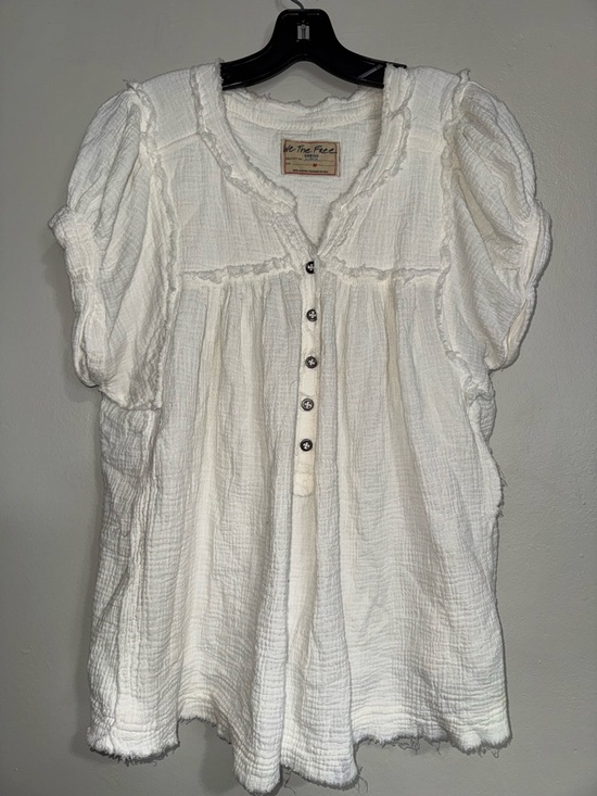 We The Free Tops - We The Free Cream Gauze Button-Up Puff Sleeve Tunic
